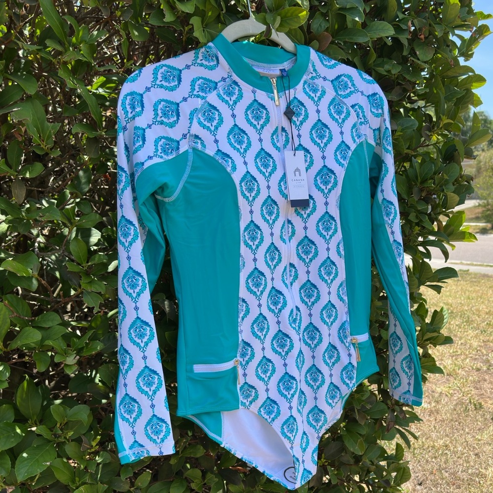 Cabana Life Teal White Long Sleeve Santorini Unisuit size L New - Picture 4 of 16